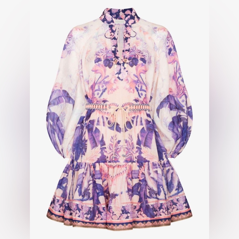 Zimmermann ISO THIS Purple Palm Lyre Billow Mini Dress size 3 or 4 (L/XL)